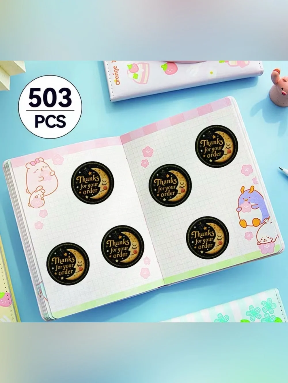Moon & Stars 'Thanks for Your Order' Gold and Black Sticker Labels 503 Pcs